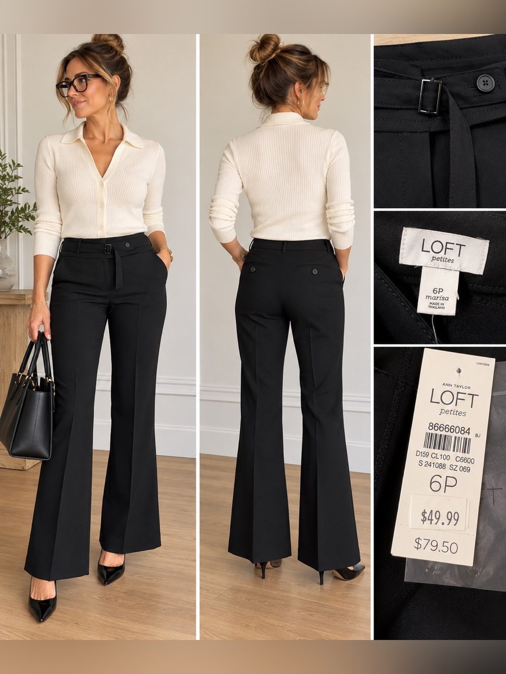 LOFT Petites Marisa, size 6P, black flare-leg trousers